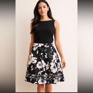 White House Black Market Black & White Floral A-Line Skirt – Size 10